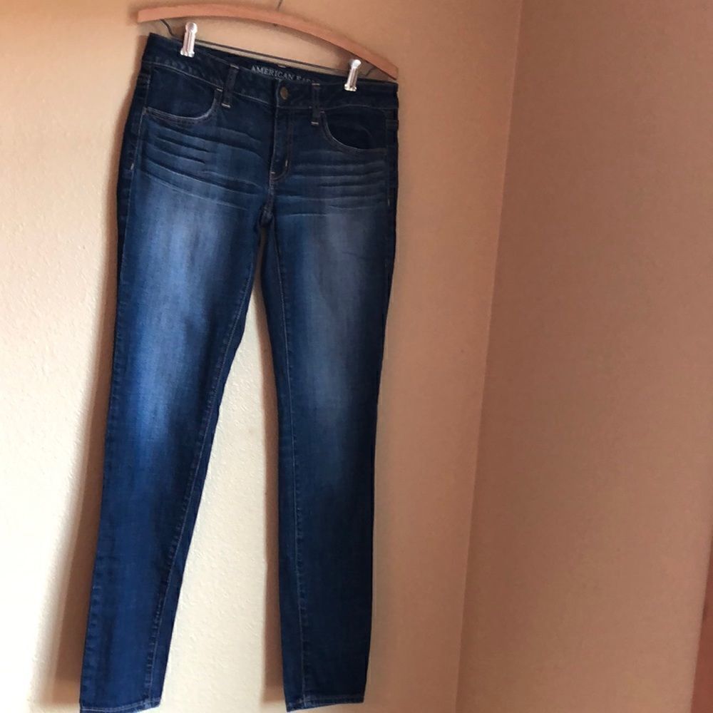 American‎ Eagle Jeans Jegging Super Stretch dark denim fading whiskering 6 long